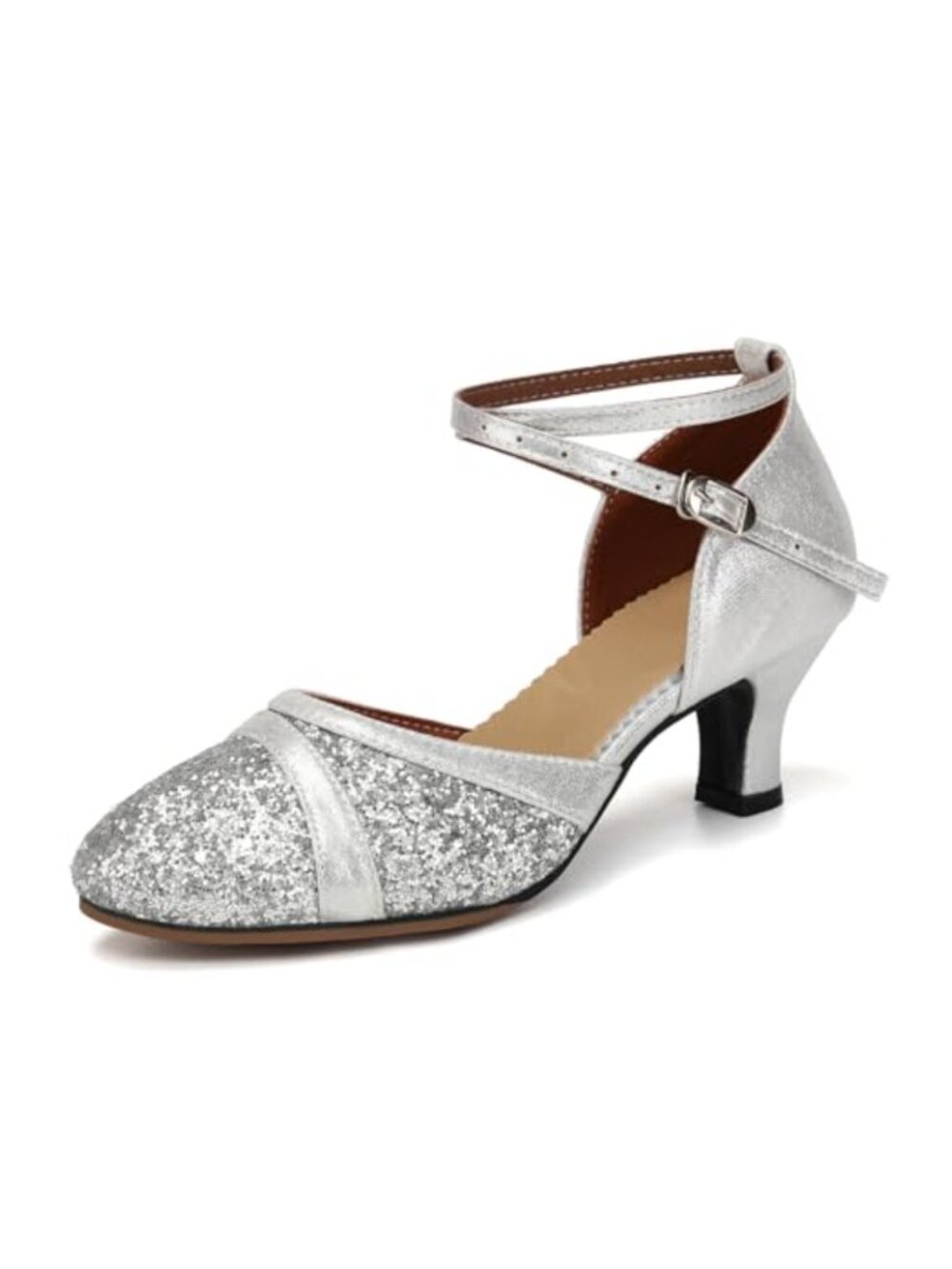 Women's Glitter Sequin Latin Dance Shoes Ballroom Salsa Practice Low Heel